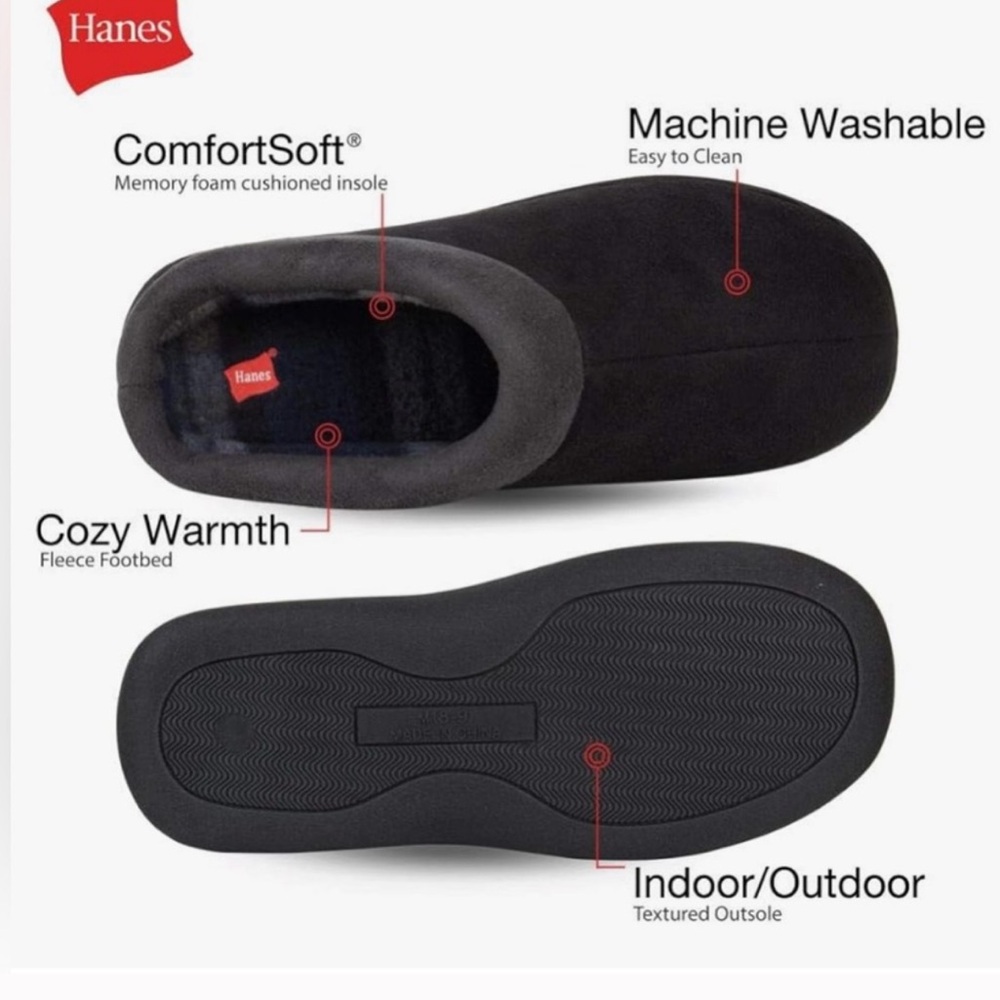 Slippers Men Memory Foam Hanes XL 11-12 Indoor Outdoor Microsuede NWT - Picture 4 of 6